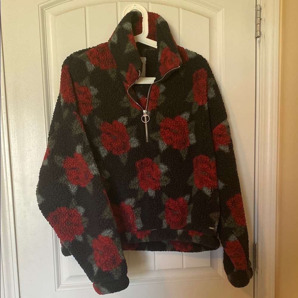Hollister Red and Black Cowl Neck Sweater